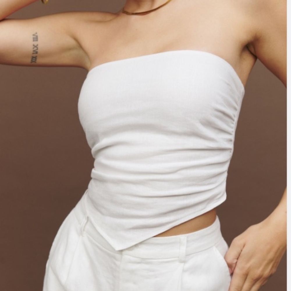 Reformation White Linen Bandeau Tube Top